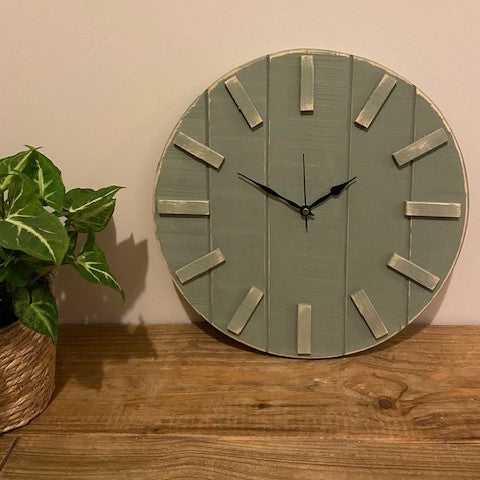 Rustic Wooden Clock - Sage Green